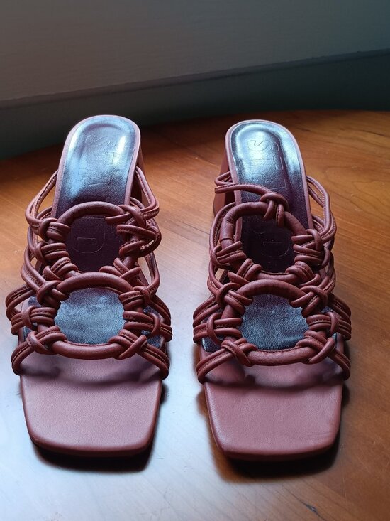 STAUD Shoes - Staud Woven Leather Block Heel Sandals Size 41 EUR